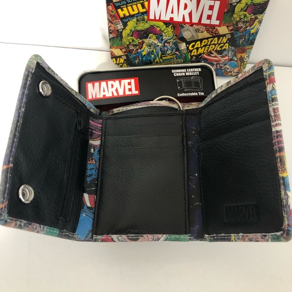 Marvel Genuine Leather Chain Wallet In Tin NWT - Picture 6 of 8